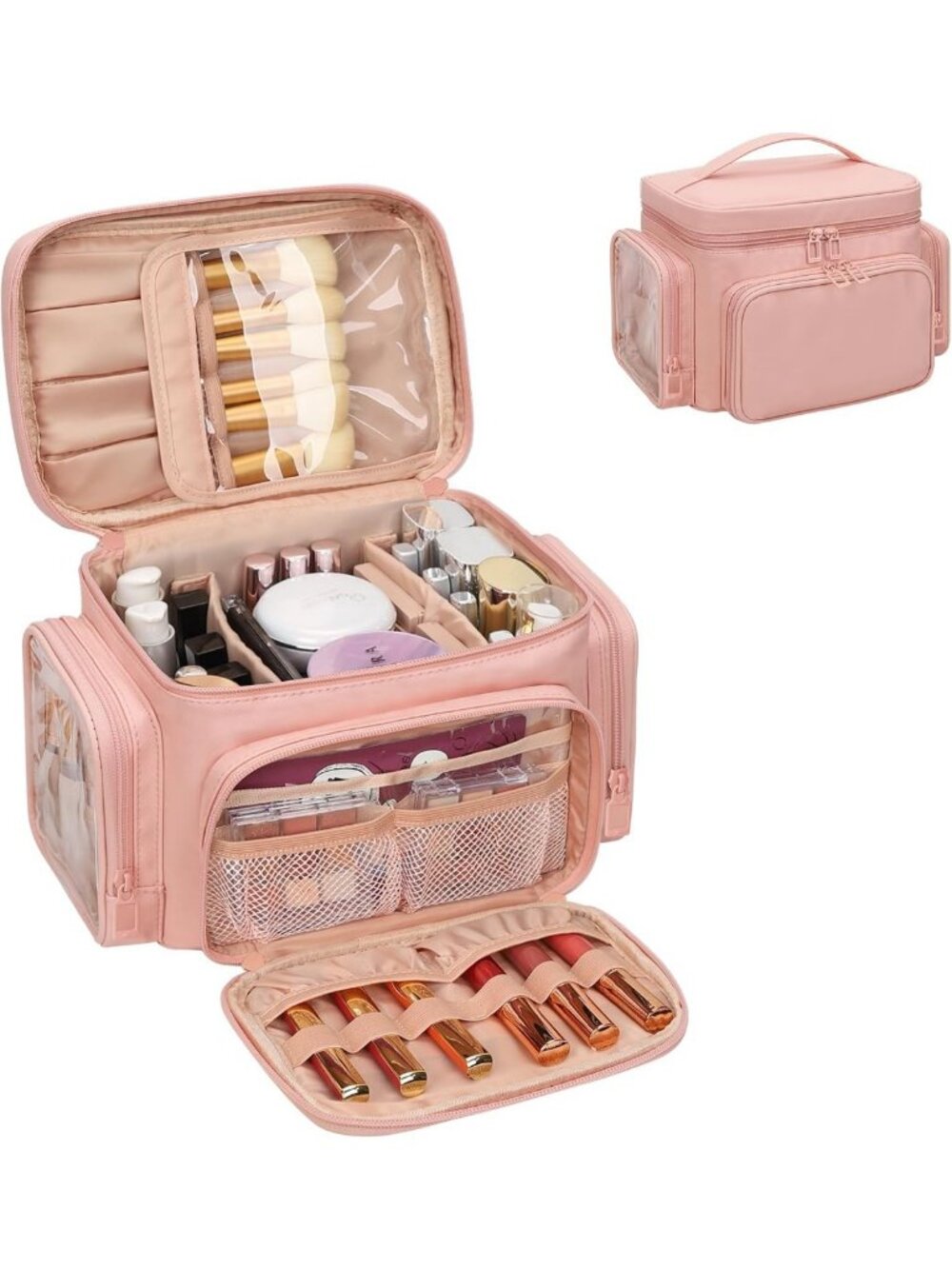 Spacious Pink Travel Makeup Bag for Girls - Stylish Cosmetic Organizer